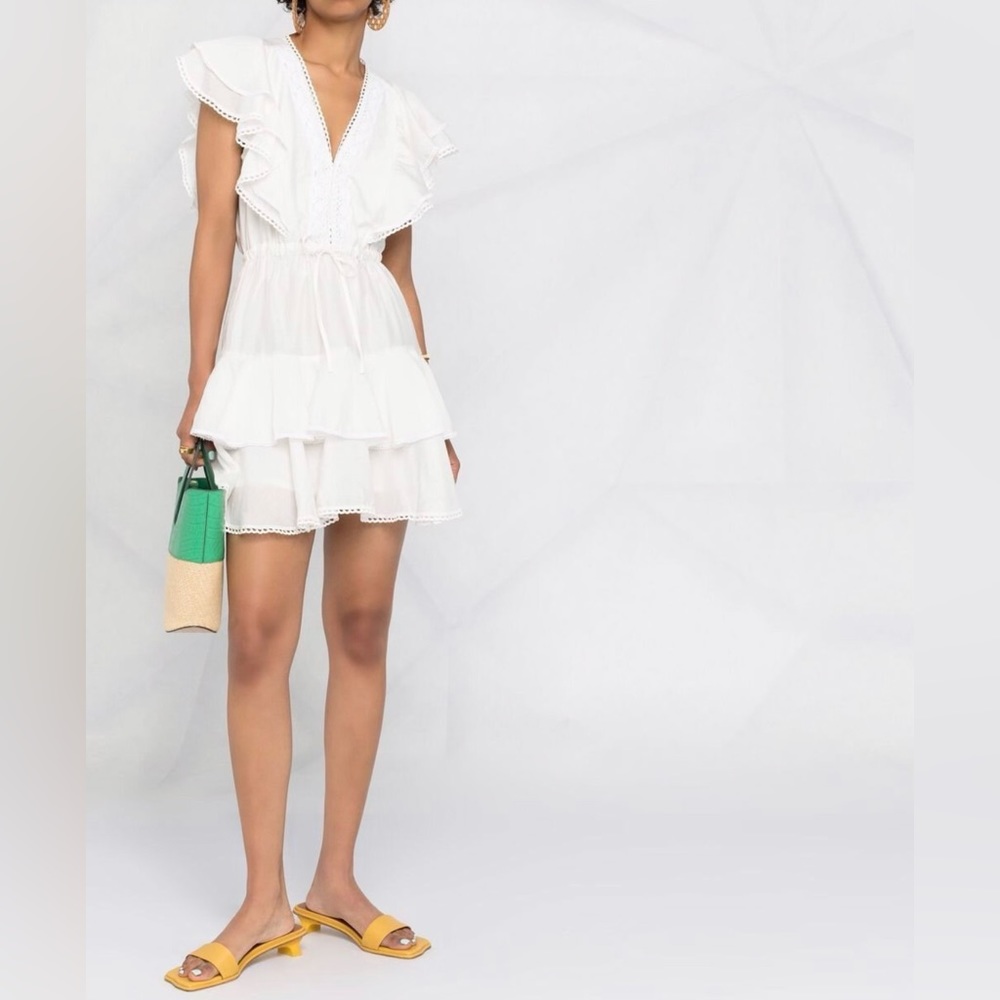 Sabina Musayev Womens Ruffled Lace-Trim Mini Dress SZ M